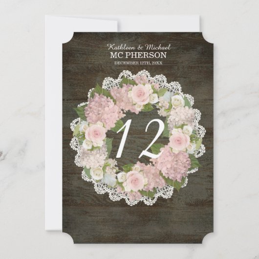 Invitation Chiffres de table en bois foncé rustique Rose d'Hy (Dos)
