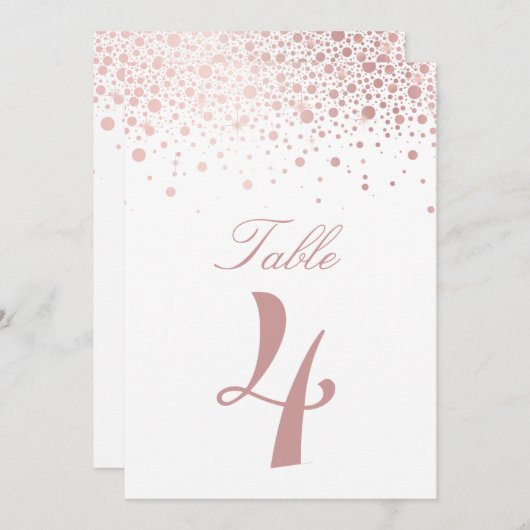 Invitation Chiffres de table Faux Rose Gold Foil Confetti (Devant / Derrière)