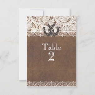 Invitation Chiffres de table Rustic Horseshoes & Lace Country