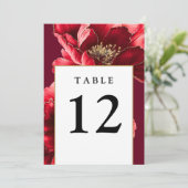 Invitation Chiffres De Tableau Moderne Floral Rouge Et Or Bou (Debout devant)