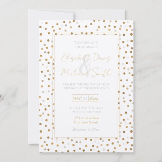 Invitation Chiffres d'or de fille Confetti Design blanc (Devant)