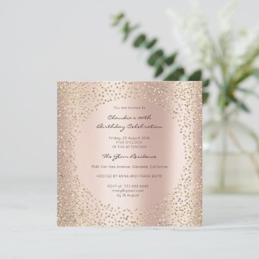 Invitation Chiffres d'or rose Points Confetti Champaigne Or (Debout devant)