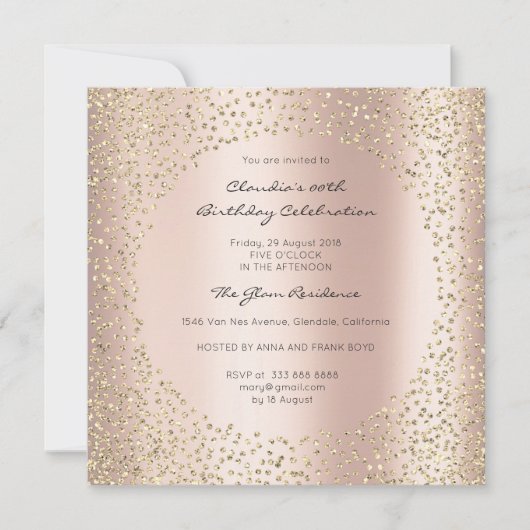 Invitation Chiffres d'or rose Points Confetti Champaigne Or (Devant)