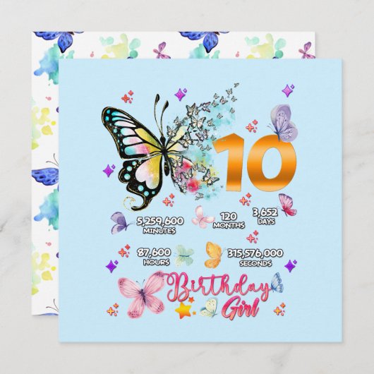 Invitation Chiffres doubles papillons 10 ans papillons I (Devant / Derrière)