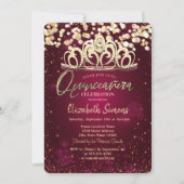Invitation Chiffres en or Chic, Tiara Bourgogne Quinceañera (Devant)