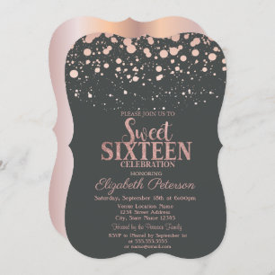 Invitation Chiffres Roses en or gris doux 16