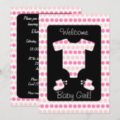 Invitation Chiffres roses Vêtements pour bébés et douches pou (Devant / Derrière)