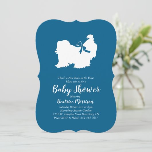 Invitation Chih Tzu Baby shower Chien Bleu Garçon (Debout devant)