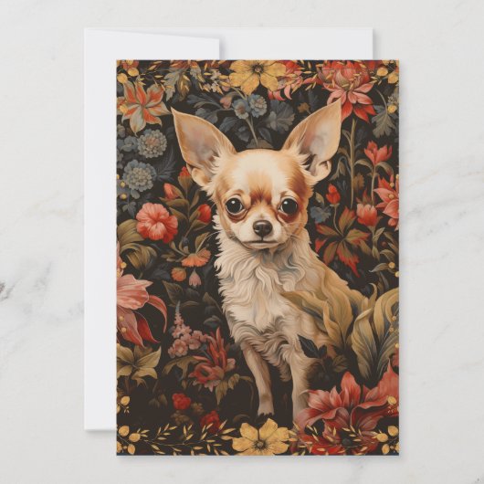 Invitation Chihuahua avec des fleurs en style William Morris (Devant)