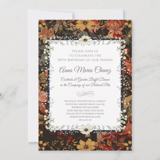Invitation Chihuahua avec des fleurs en style William Morris (Dos)