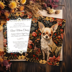 Invitation Chihuahua avec des fleurs en style William Morris