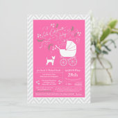 Invitation Chihuahua Chien Baby shower fille rose (Debout devant)