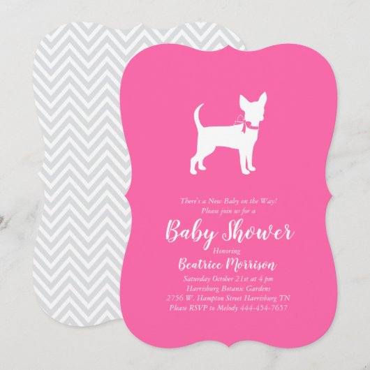 Invitation Chihuahua Chien Baby shower fille rose (Devant / Derrière)