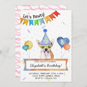 Invitation Chihuahua laisse Pawty Dog fête d'anniversaire