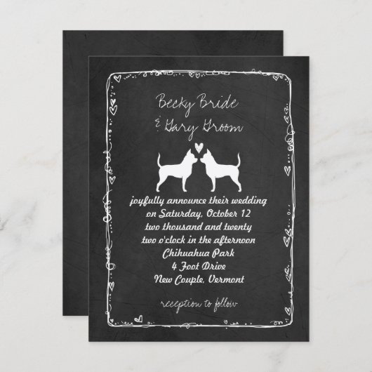 Invitation Chihuahuas Silhouettes Mariage (Devant / Derrière)