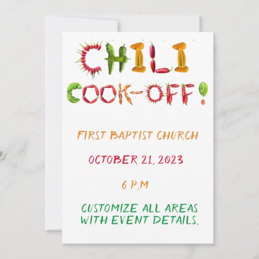 Invitation Chili Cook-Out - Chili Competition épicé Red Peppe (Devant)