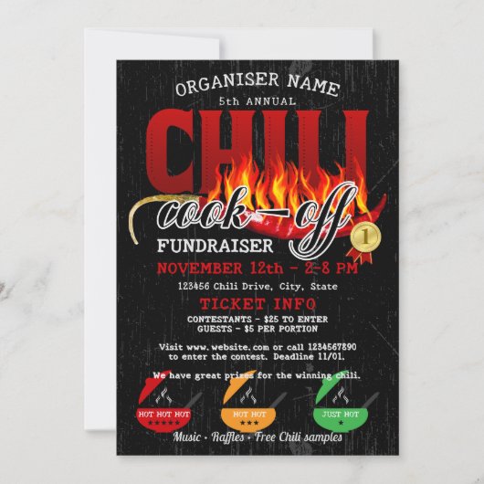 Invitation Chili Cookoff Cook Off Fundraiser Community Party (Devant)