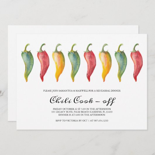 Invitation Chili Pepper Mariage Dîner de répétition Invitatio (Devant / Derrière)
