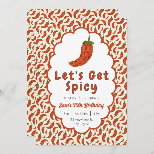 Invitation Chili Pepper Obtient épicé Anniversaire (Devant / Derrière)