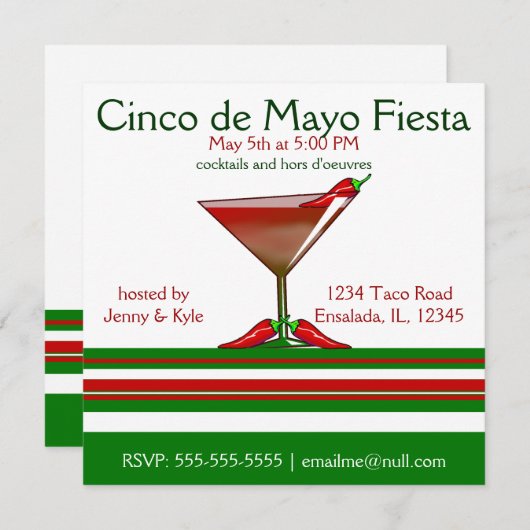 Invitation Chilitini Cinco de Mayo Fiesta Party (Devant / Derrière)