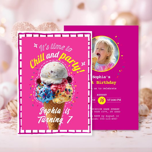 Invitation Chill and Party Ice Cream Birthday