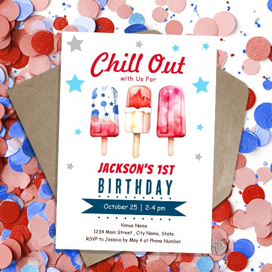 Invitation Chill Out Kids Summer Ice Pop 1er anniversaire