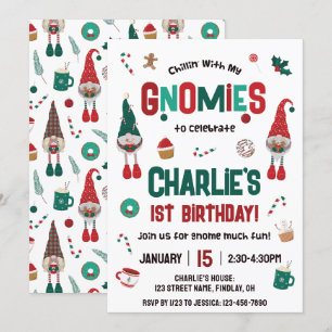 Invitation Chillin avec mes Gnomes Noël fête d'anniversaire