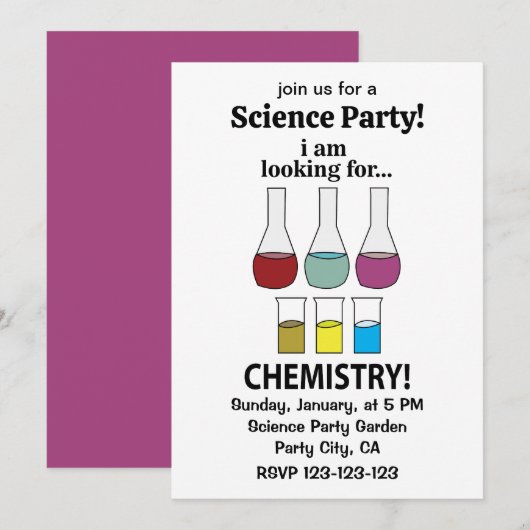 Invitation Chimie Drôle Je Cherche Chimie (Devant / Derrière)