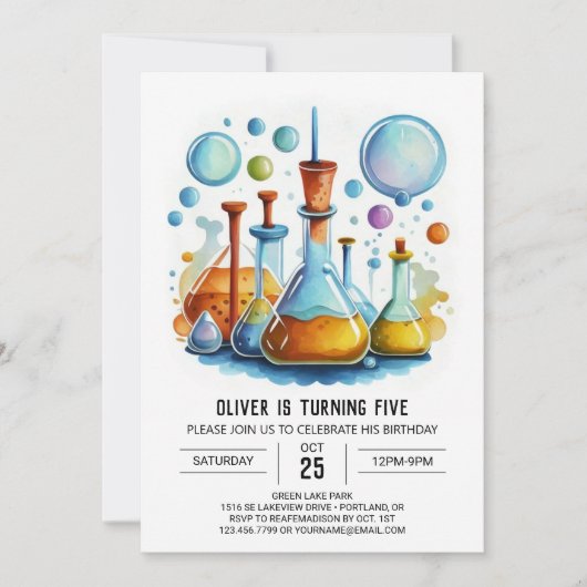 Invitation Chimiste de la flacon Whimsical Scientifique Anniv (Devant)