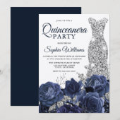 Invitation Chimmer de la Quinceanera de la marine de robe d'a (Devant / Derrière)