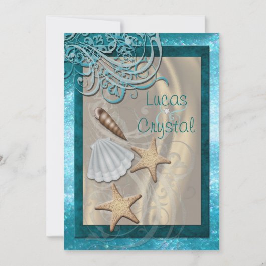 Invitation Chimmering Seashell Plage Turquoise Mariage Invita (Devant)
