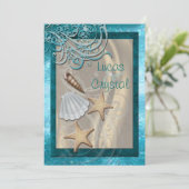 Invitation Chimmering Seashell Plage Turquoise Mariage Invita (Debout devant)