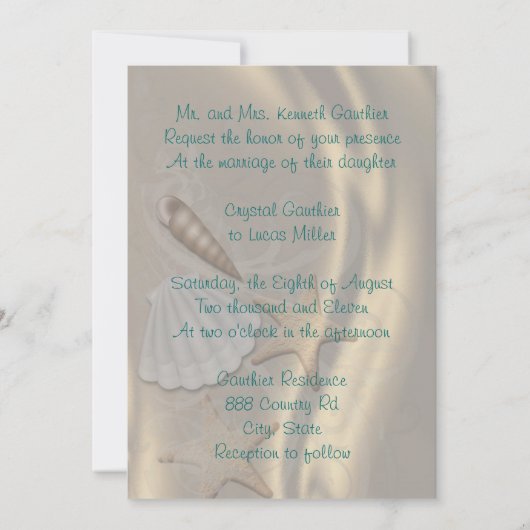 Invitation Chimmering Seashell Plage Turquoise Mariage Invita (Dos)