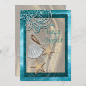 Invitation Chimmering Seashell Plage Turquoise Mariage Invita (Devant / Derrière)