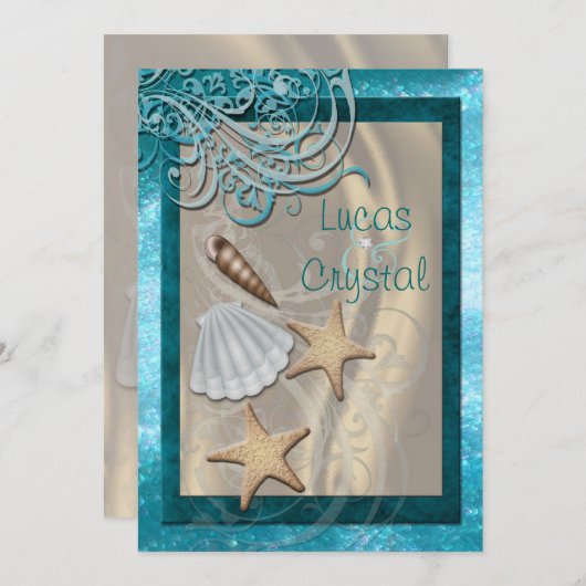 Invitation Chimmering Seashell Plage Turquoise Mariage Invita (Devant / Derrière)