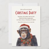 Invitation Chimpanzé Santa Hat Poinsettias Noël (Devant)