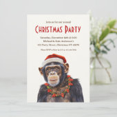 Invitation Chimpanzé Santa Hat Poinsettias Noël (Debout devant)