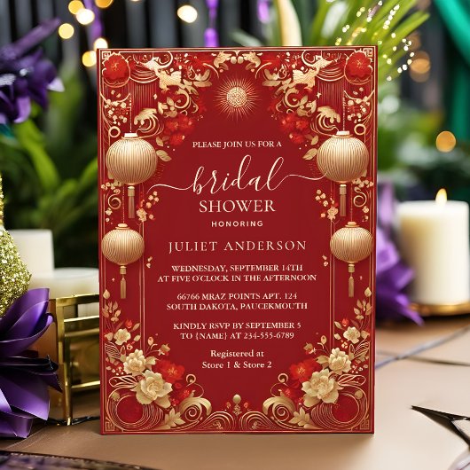 Invitation Chine asiatique Bilingue Hei Bold Fête des mariées