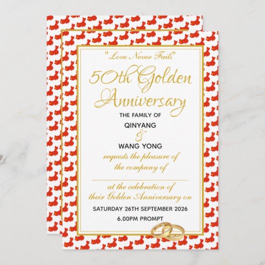 Invitation CHINE Écriture chrétienne Custom 50e anniversaire (Devant / Derrière)