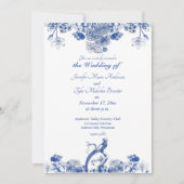 Invitation Chine florale bleue et blanche Motif avec oiseaux (Devant)