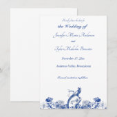 Invitation Chine florale bleue et blanche Motif avec oiseaux (Devant / Derrière)