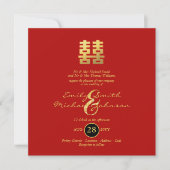 Invitation Chine Mariage Gold Lights Double Bonheur (Devant)