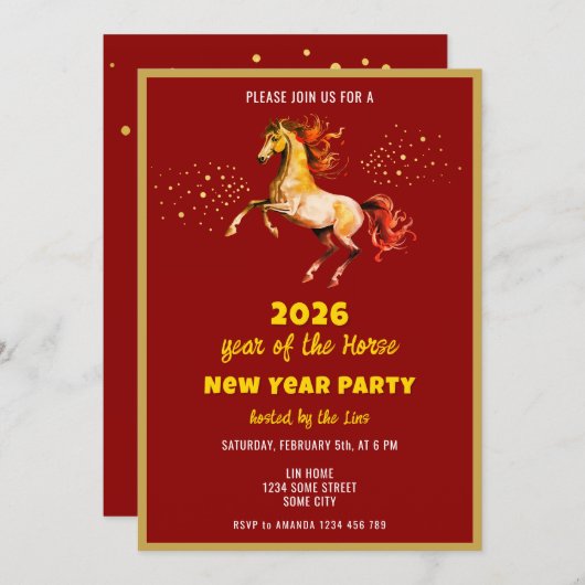 Invitation Chinese New Year 2026 Horse Ink New Year Party (Devant / Derrière)
