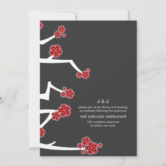 Invitation Chinois Ai Love Cerise Blossoms Rouge Sakura Maria (Dos)