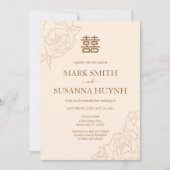 Invitation Chinois Bilingue Élégant Mariage de pivoines (Devant)