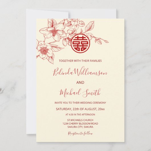Invitation Chinois bilingue | Magnolia Cream Mariage chinois (Devant)