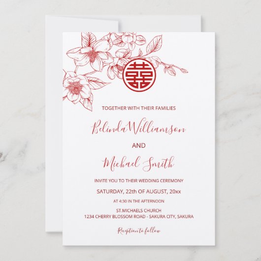 Invitation Chinois bilingue | Magnolia Cream Mariage chinois (Devant)