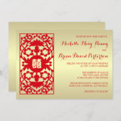 Invitation chinois de mariage d'or rouge classique (Devant / Derrière)