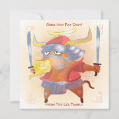 Invitation Chinois Nouvel An aquarelle boeuf samouraï salut (Devant)