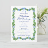 Invitation Chinoiserie Aquarelle bleu Ornement Garland Party (Debout devant)